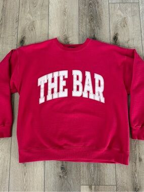 The Bar Red Varsity Crewneck Sweatshirt with White Graphic Letters Size Large